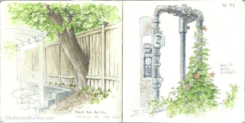 Two sketches of nature intersecting with the built environment, in the Toronto area.